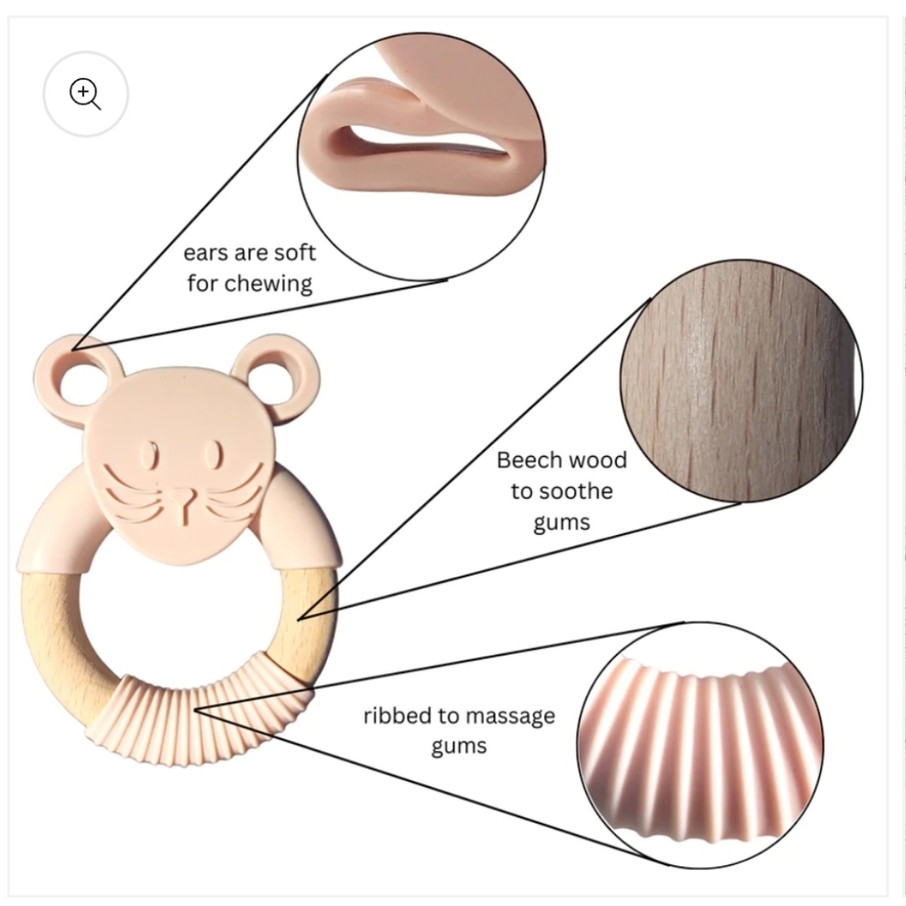 Cream pink mouse teether toy - Picture 2 of 5
